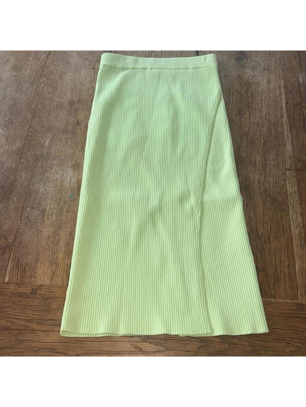 Jonathan Simkhai Jolene Skirt XS Pear Green Faux Wrap Ribbed Knit Slit Pencil